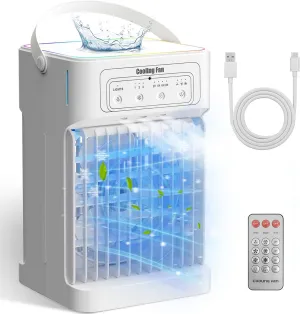 Portable Air Conditioners,Dual-Motors Portable AC Unit 3in1 Mini Air Conditioner portable for Room,Evaporative Air Cooler with Remote,3 Mist,3 Speed,7 Lights,Larger Tank,2-8H Timer for Bedroom,Office Desktop fan with humidification feature