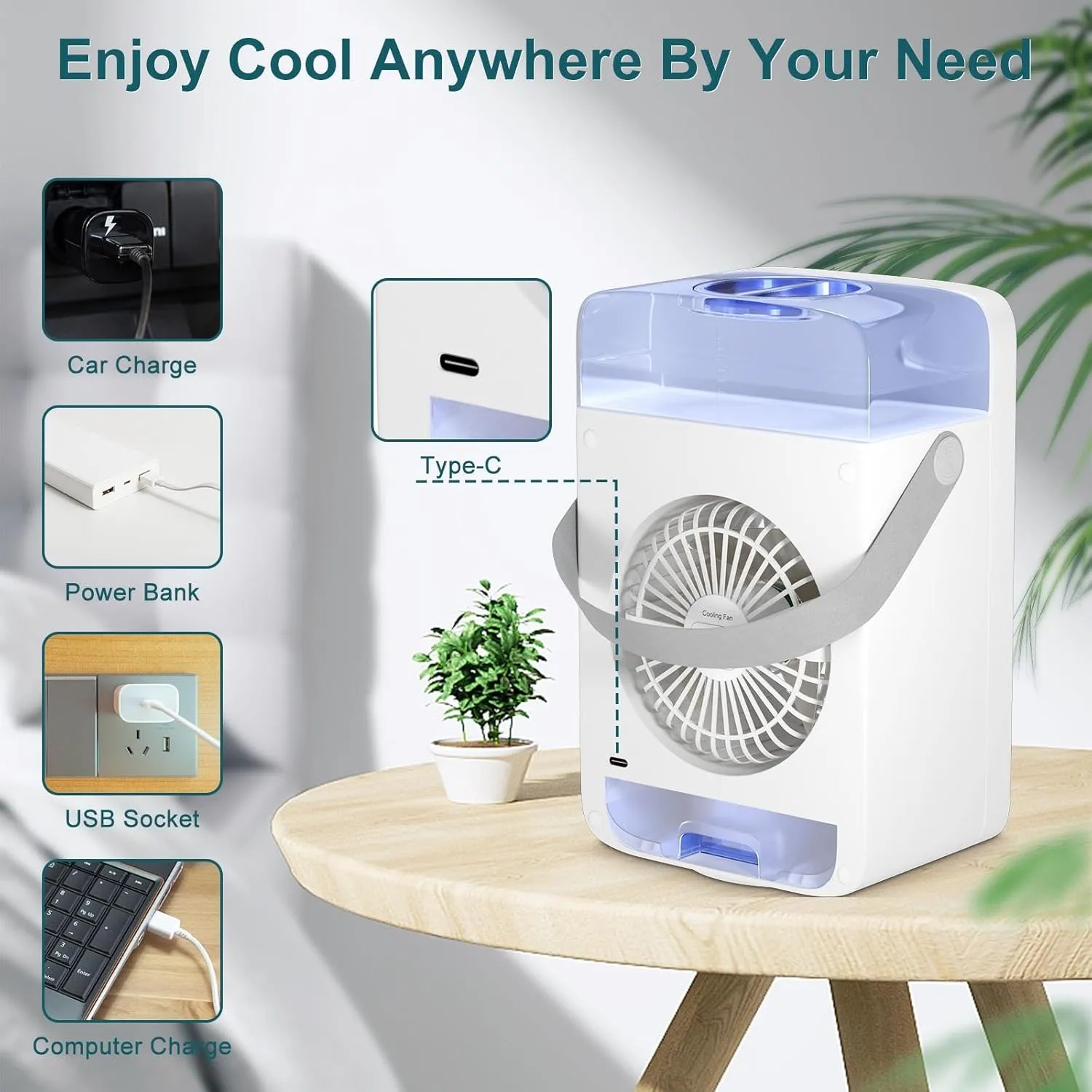 Portable Air Conditioners,Evaporative Air Cooler with 2-4-6H Timer, Oscillating Cooling Fan with Water Tank,Ice Cube Tray,4 In 1 Swamp Cooler Personal Mini AC Unit for Room Office Home Car