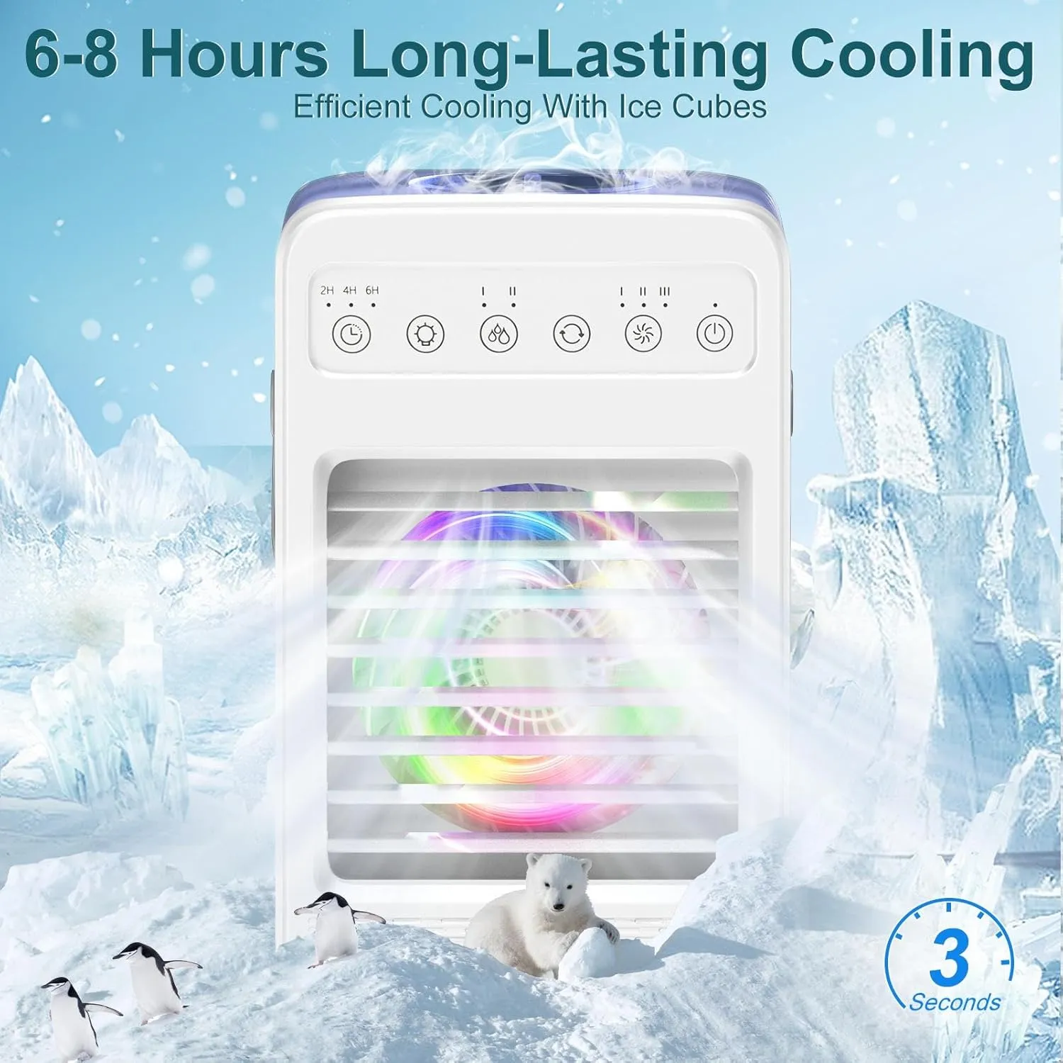 Portable Air Conditioners,Evaporative Air Cooler with 2-4-6H Timer, Oscillating Cooling Fan with Water Tank,Ice Cube Tray,4 In 1 Swamp Cooler Personal Mini AC Unit for Room Office Home Car