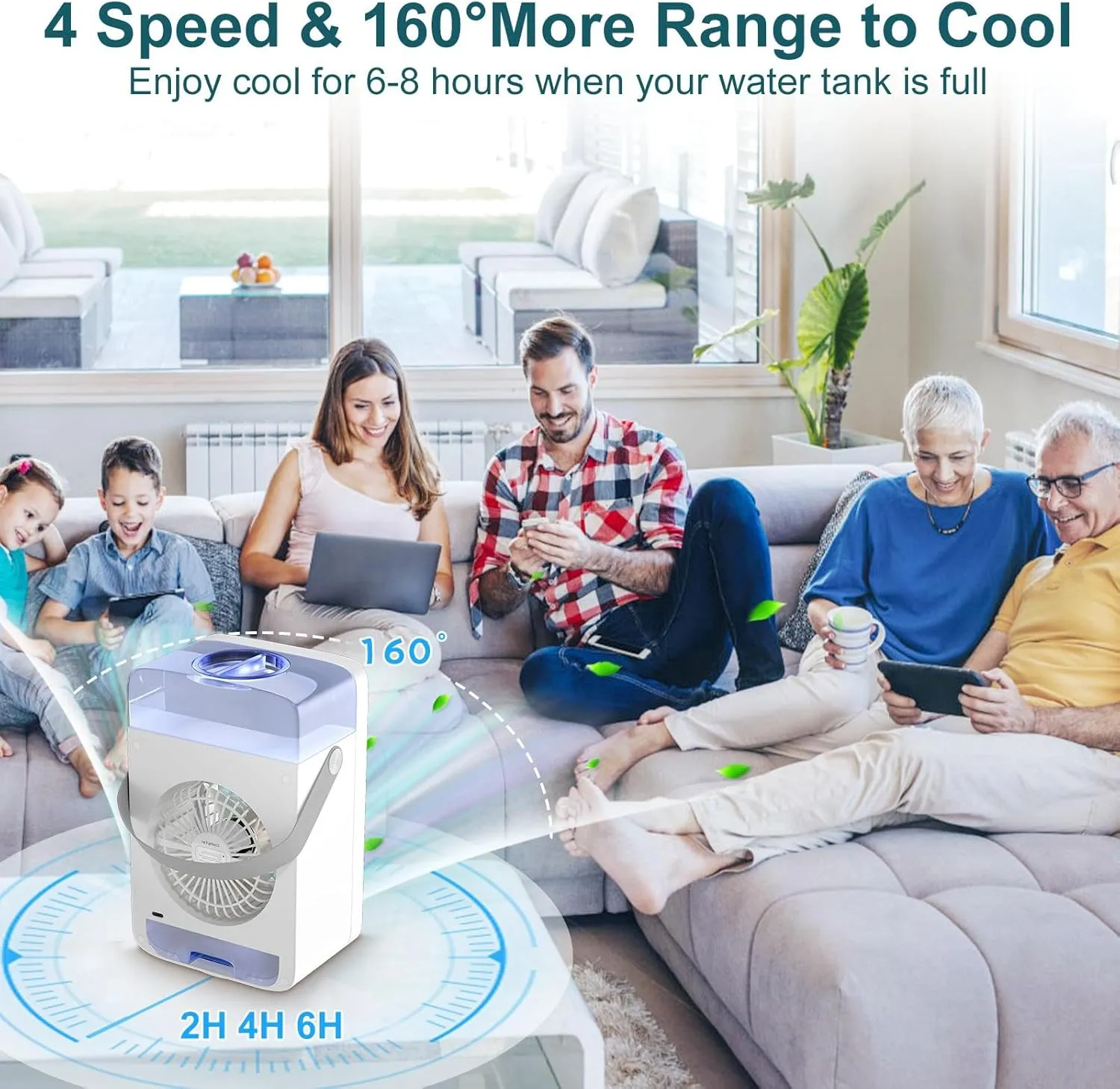 Portable Air Conditioners,Evaporative Air Cooler with 2-4-6H Timer, Oscillating Cooling Fan with Water Tank,Ice Cube Tray,4 In 1 Swamp Cooler Personal Mini AC Unit for Room Office Home Car