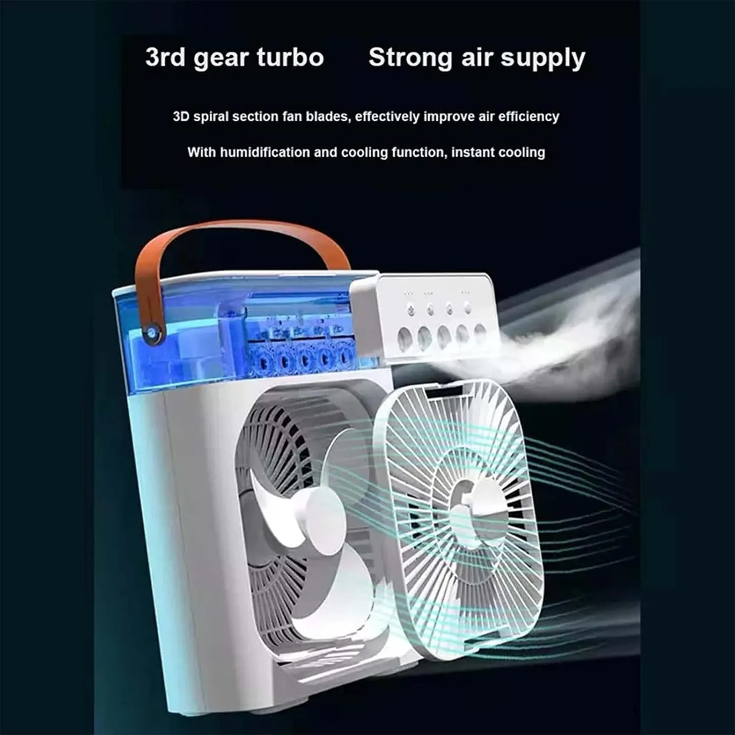 Portable Air Conditioning Fan, Usb Night Light Air Cooling Humidifier, Mini Evaporative Cooler, 3 Adjustable Wind Speeds, Low Noise Energy-saving Desktop Air Conditioner (Black)