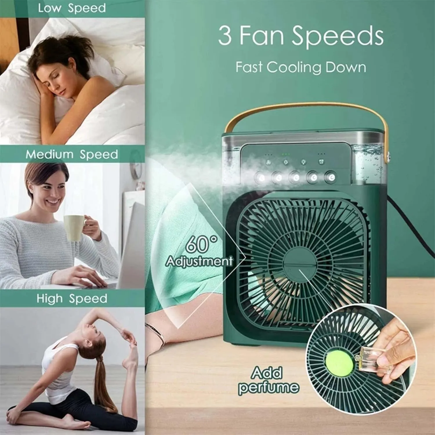 Portable Air Conditioning Fan, Usb Night Light Air Cooling Humidifier, Mini Evaporative Cooler, 3 Adjustable Wind Speeds, Low Noise Energy-saving Desktop Air Conditioner (Black)