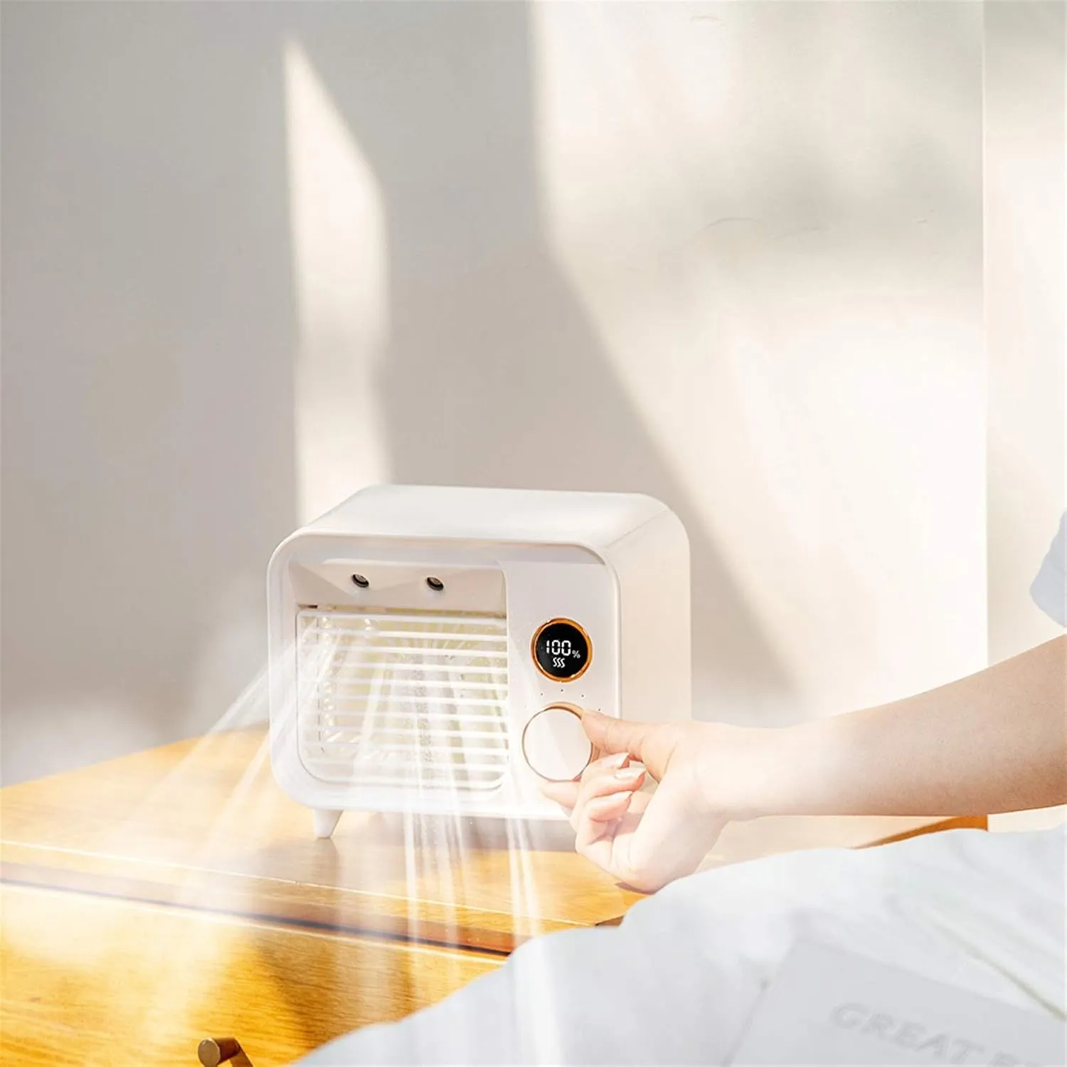 Portable Air Conditioning Fan, Usb Rechargeable Mini Air Conditioner, Desktop Air Cooler, 5-speed Adjustable Misting Fan, Small Office Humidifier (White)