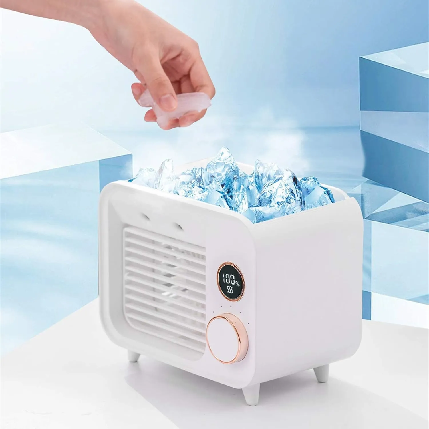 Portable Air Conditioning Fan, Usb Rechargeable Mini Air Conditioner, Desktop Air Cooler, 5-speed Adjustable Misting Fan, Small Office Humidifier (White)
