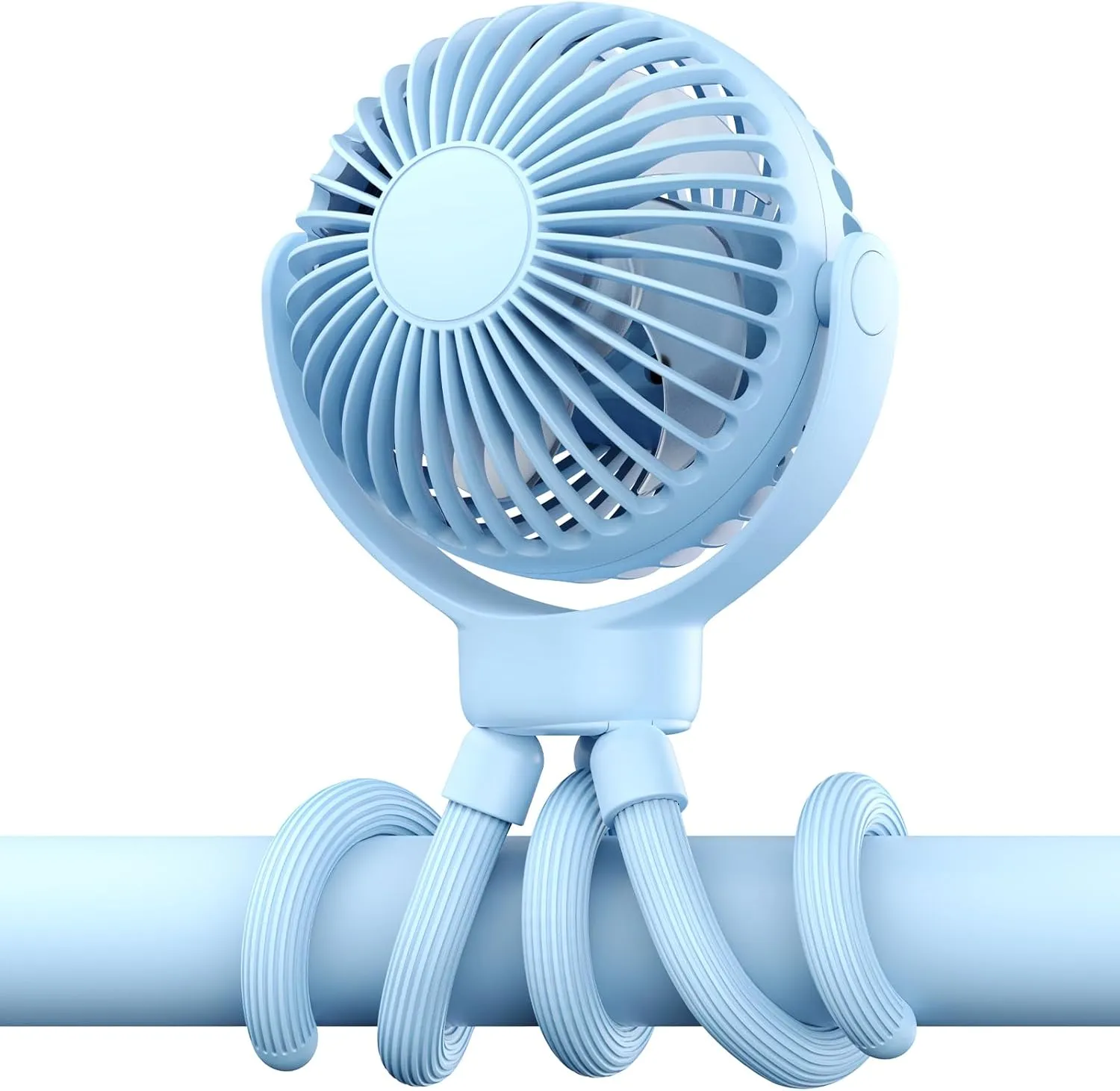 Portable Baby Stroller Fan - 3-Speed Flexible Tripod Personal Fan Clip on for Bed, Rechargeable Battery Powered, Newborn Summer Cooling Essentials for Car Seat, Bike, Sleep, Travel (Blue) Battery-powered portable fan