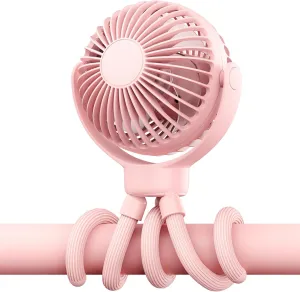 Portable Baby Stroller Fan - 3-Speed Flexible Tripod Personal Fan Clip on for Bed, Rechargeable Battery Powered, Newborn Summer Cooling Essentials for Car Seat, Bike, Sleep, Travel (Pink) Battery-powered portable fan