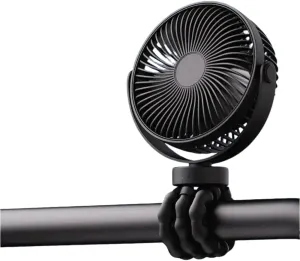 Portable Baby Stroller Mini Fan with Flexible Tripod, Rechargeable 360 Rotating Fan for Car Seat, Crib, Bike, Travel & Outdoor Use, Safe for Babies (Black) 360-degree rotating fan for home use