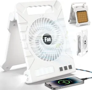 Portable Battery Powered Fan Rechargeable with LED Lantern, 10000mAh Solar Camping Fan, 4 Speeds & 1-4H Timer, Suitable for Camping, Tents, Fishing, Beach, Power Outage and Outdoor Activities Solar-powered car fan for ventilation