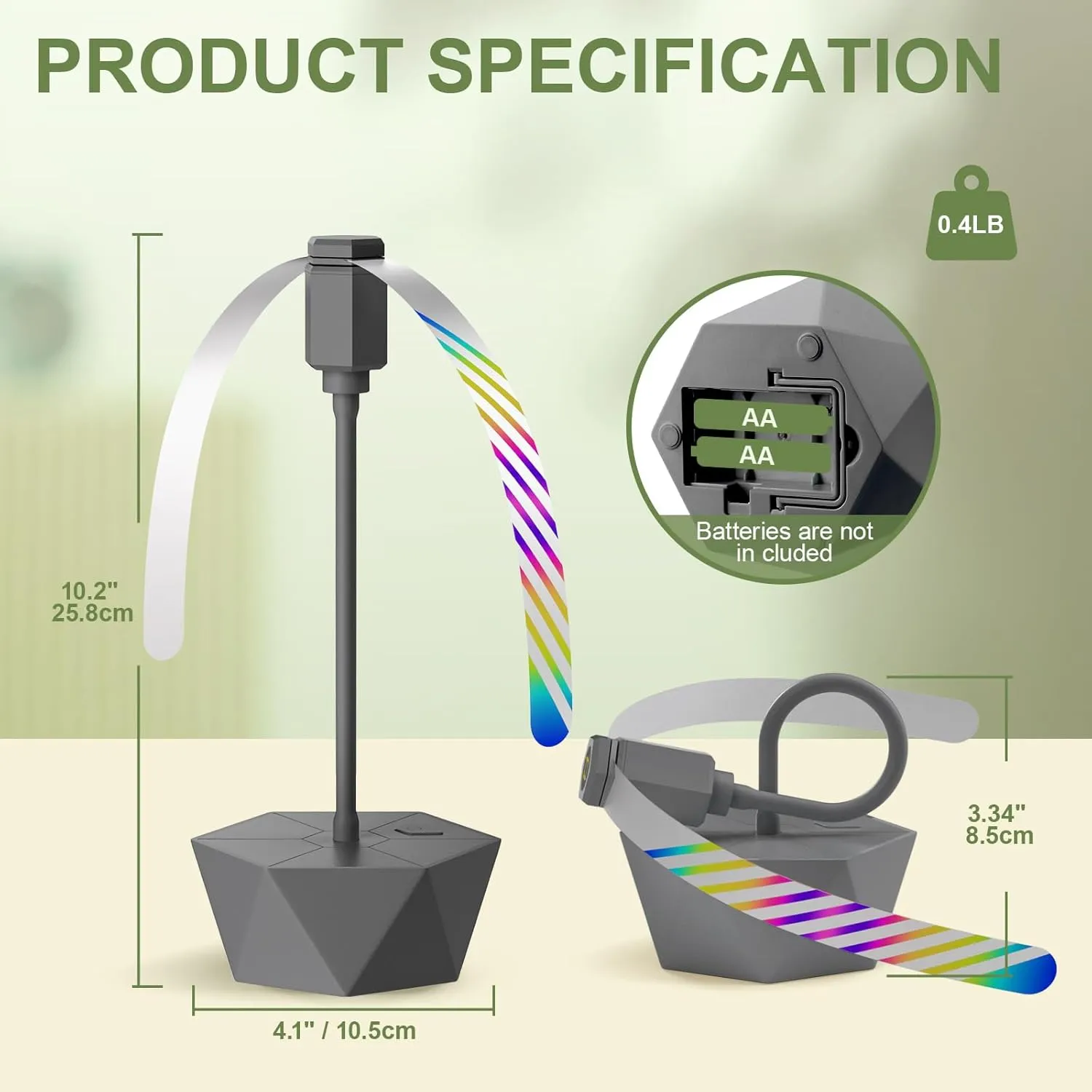 Portable Battery Powered Fly Fans for Tables Up to 15 Hours Working Time, 2-Pack Indoor Outdoor Food Fan with Flexible Goose-Neck Blades for Home Restaurant Party Picnic Patio BBQ, Grey