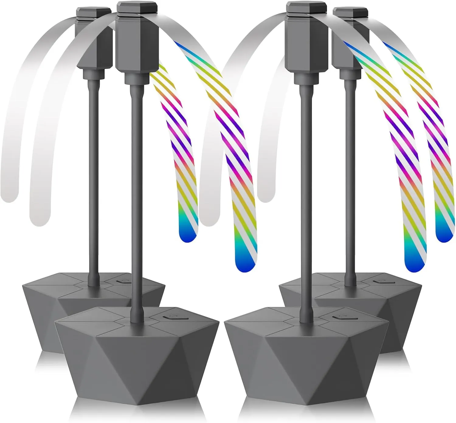 Portable Battery Powered Fly Fans for Tables Up to 15 Hours Working Time, 4-Pack Indoor Outdoor Food Fan with Flexible Goose-Neck Blades for Home Restaurant Party Picnic Patio BBQ, Grey Fan with safety blade design