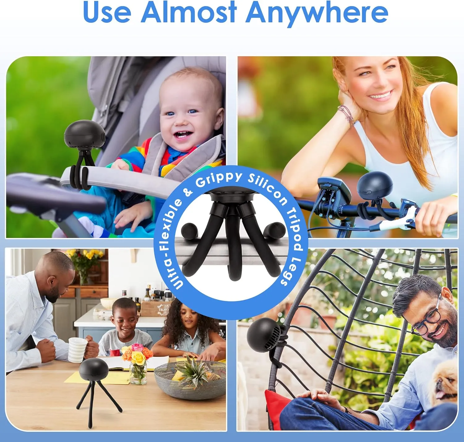 Portable Bladeless Baby Stroller Fan, Rechargeable Battery-Operated Fan with 3 Breeze Settings and Quiet Motor, Personal Fan for Baby Car Seat, Camping, Desk, Golf Cart, Wheelchair, and More (Black)
