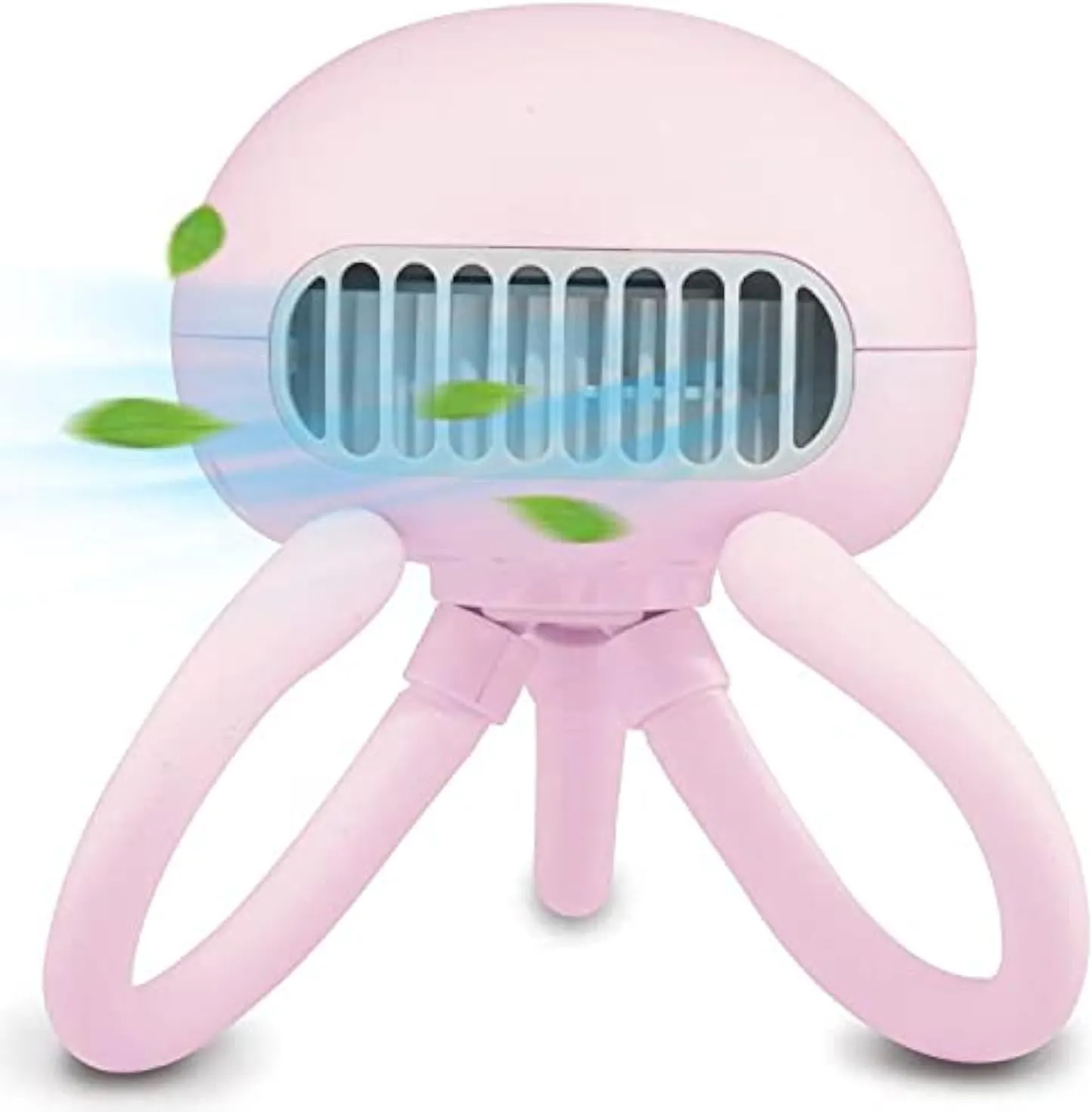 Portable Bladeless Fan - Mini Handheld Fan with Flexible Tripod, Clip-on for Stroller, Car Seat, Crib, Bike and Desktop - 3 Speeds, Rechargeable Battery Operated (Pink) Octopus-shaped decorative fan