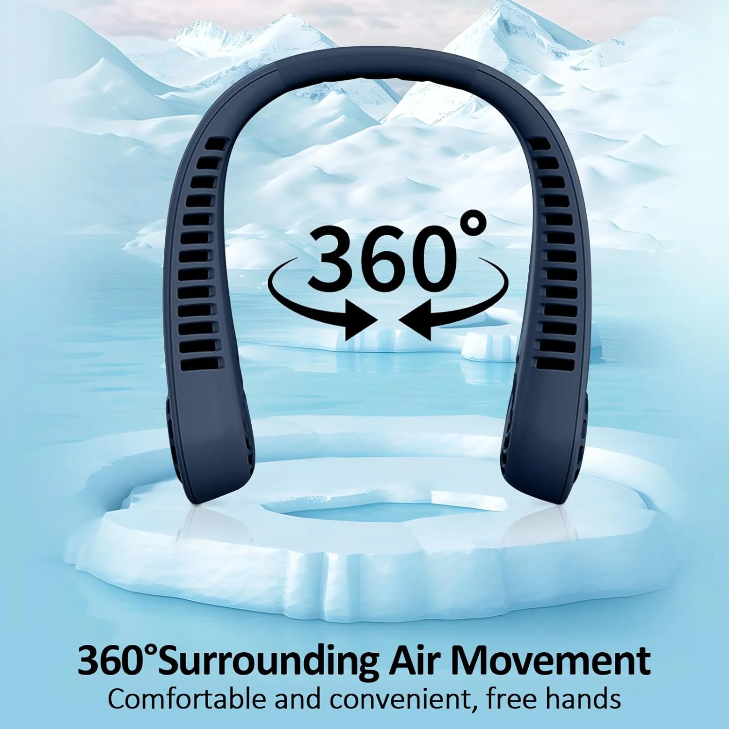 Portable Bladeless Hanging Neck Fans with Screen Display and 5 Speeds Levels, USB Rechargeable, 360 Cooling Wearable Personal Fan for Work Travel Sport Outdoor (Blue)