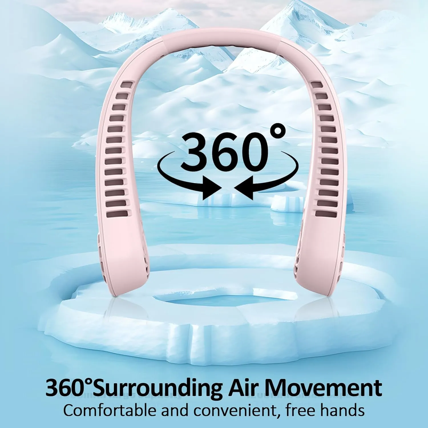 Portable Bladeless Hanging Neck Fans with Screen Display and 5 Speeds Levels, USB Rechargeable, 360 Cooling Wearable Personal Fan for Work Travel Sport Outdoor (Pink)