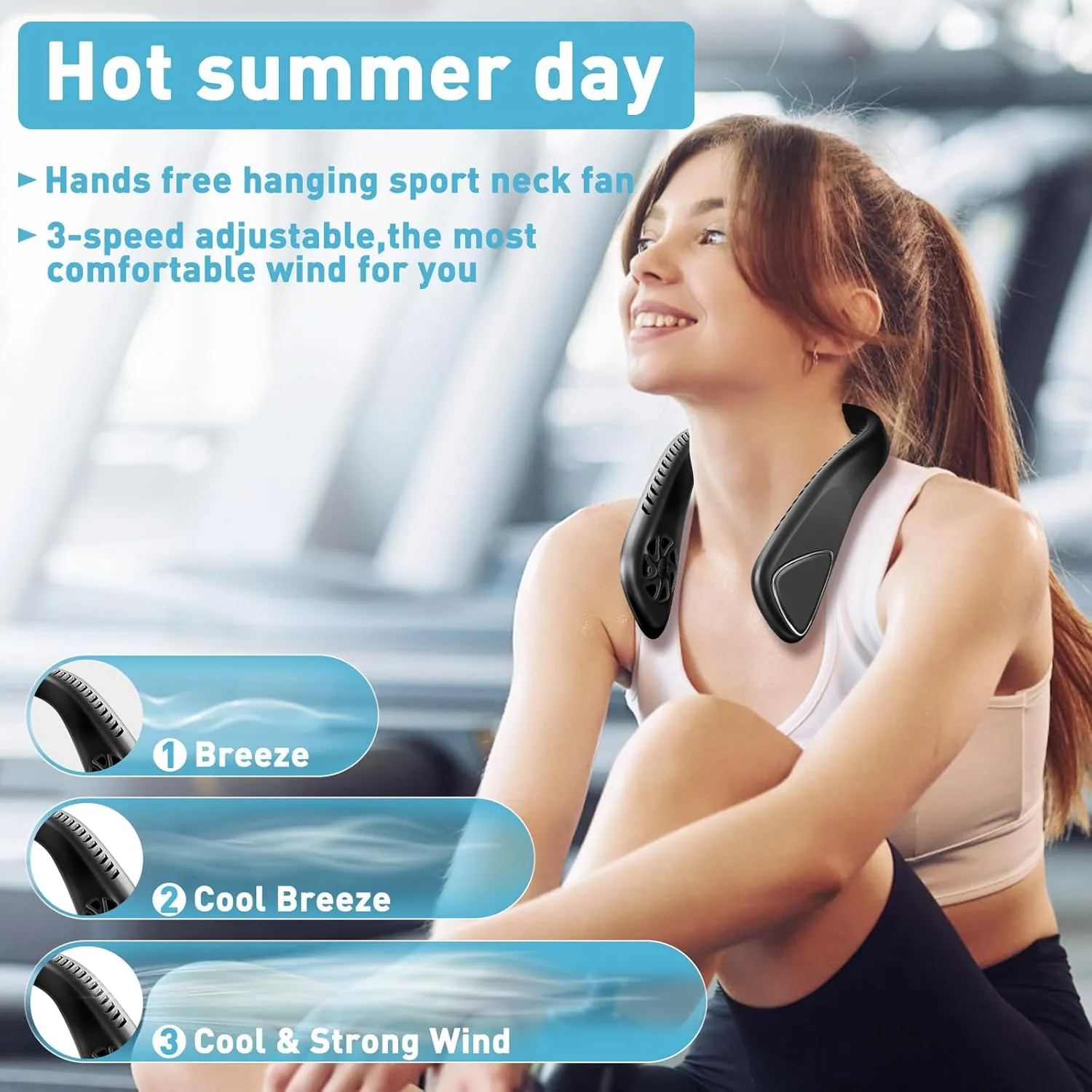 Portable Bladeless Neck Cooling Fan: 6000mAh Rechargeable, 3-Speed Personal Neck Air Conditioner, Angle Adjustable Hands-Free Cooling, Ideal Gift for Men & Women Outdoor and Indoor Use (Black)