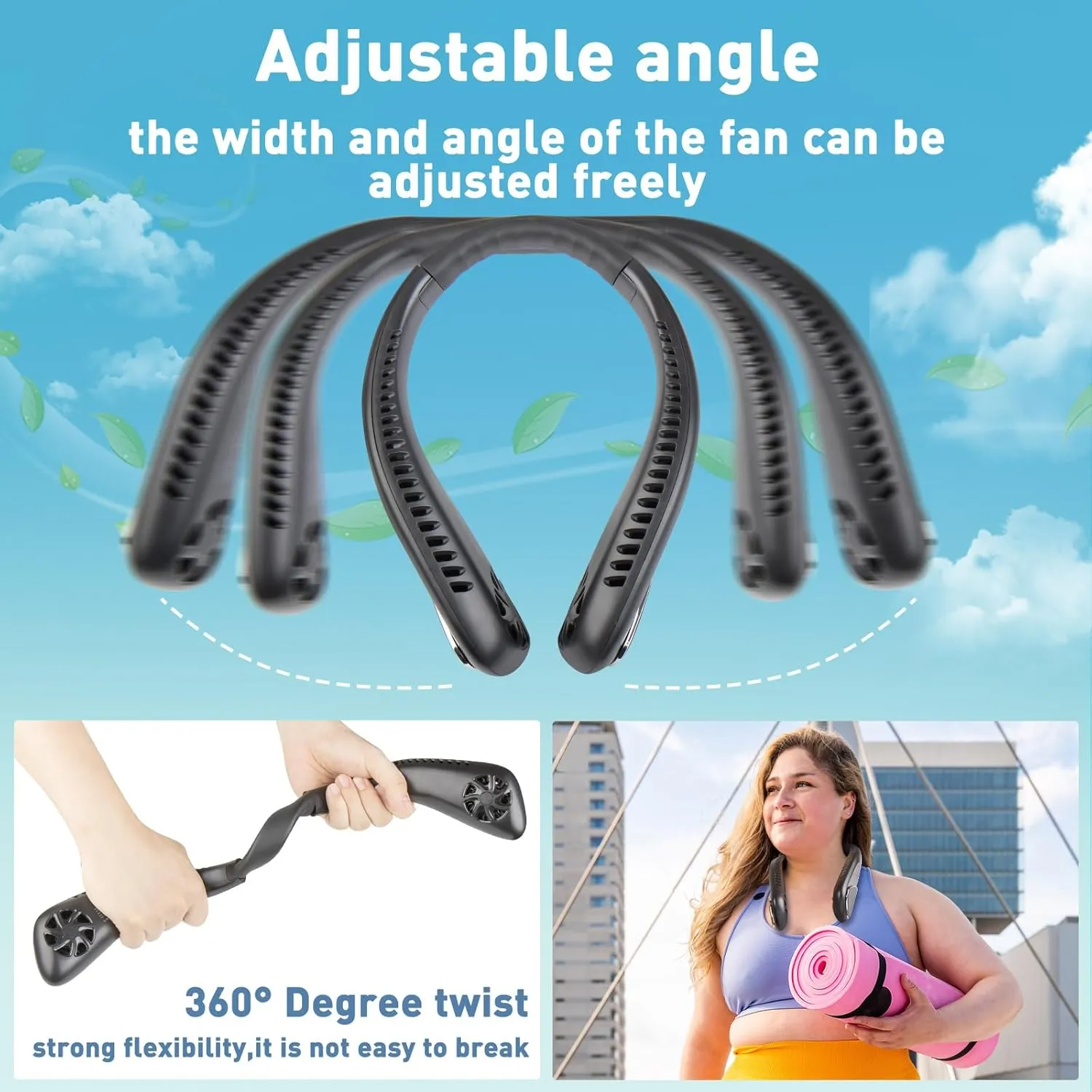 Portable Bladeless Neck Cooling Fan: 6000mAh Rechargeable, 3-Speed Personal Neck Air Conditioner, Angle Adjustable Hands-Free Cooling, Ideal Gift for Men & Women Outdoor and Indoor Use (Black)