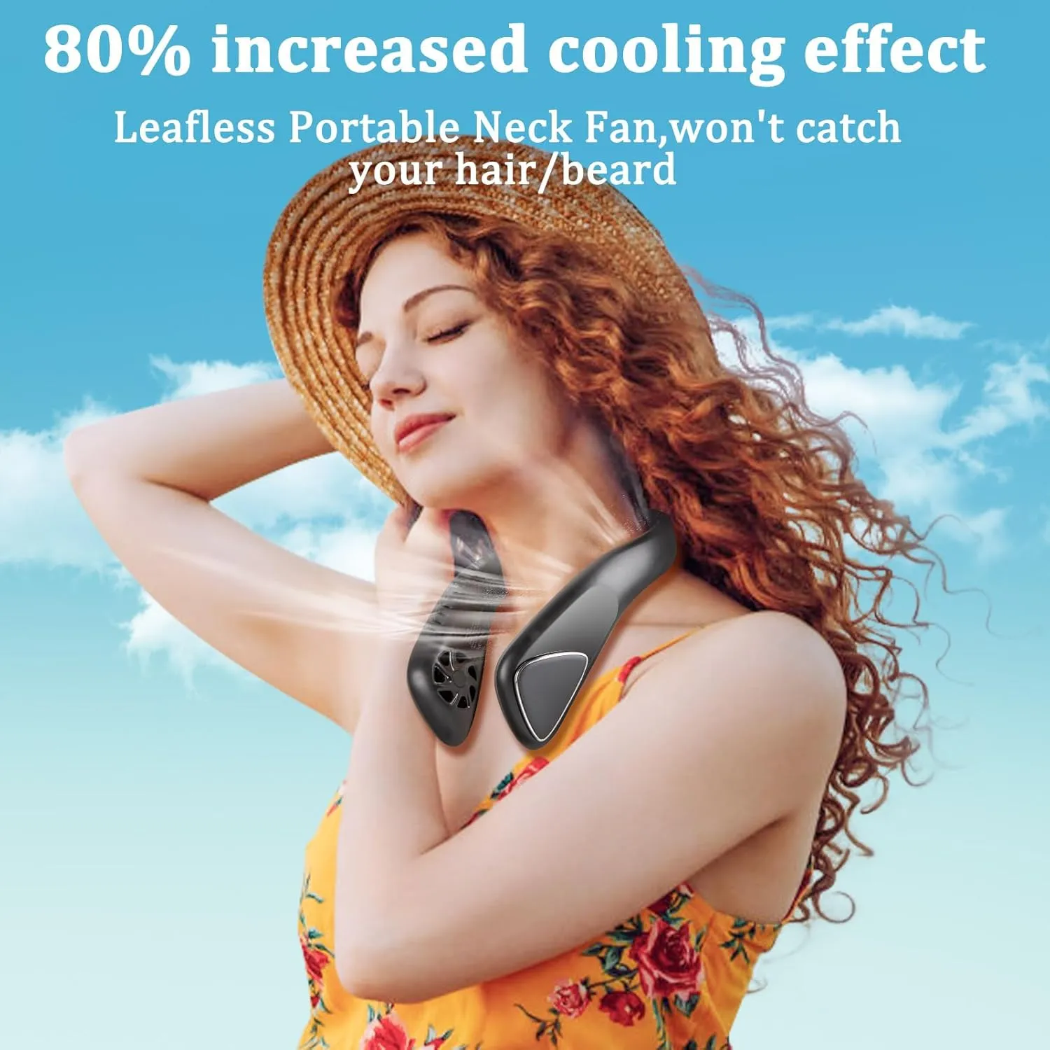 Portable Bladeless Neck Cooling Fan: 6000mAh Rechargeable, 3-Speed Personal Neck Air Conditioner, Angle Adjustable Hands-Free Cooling, Ideal Gift for Men & Women Outdoor and Indoor Use (Black)