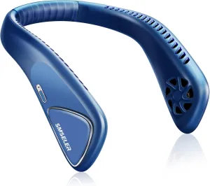 Portable Bladeless Neck Cooling Fan: 6000mAh Rechargeable, 3-Speed Personal Neck Air Conditioner, Angle Adjustable Hands-Free Cooling, Ideal Gift for Men & Women Outdoor and Indoor Use (Blue) Neck fan for hands-free comfort