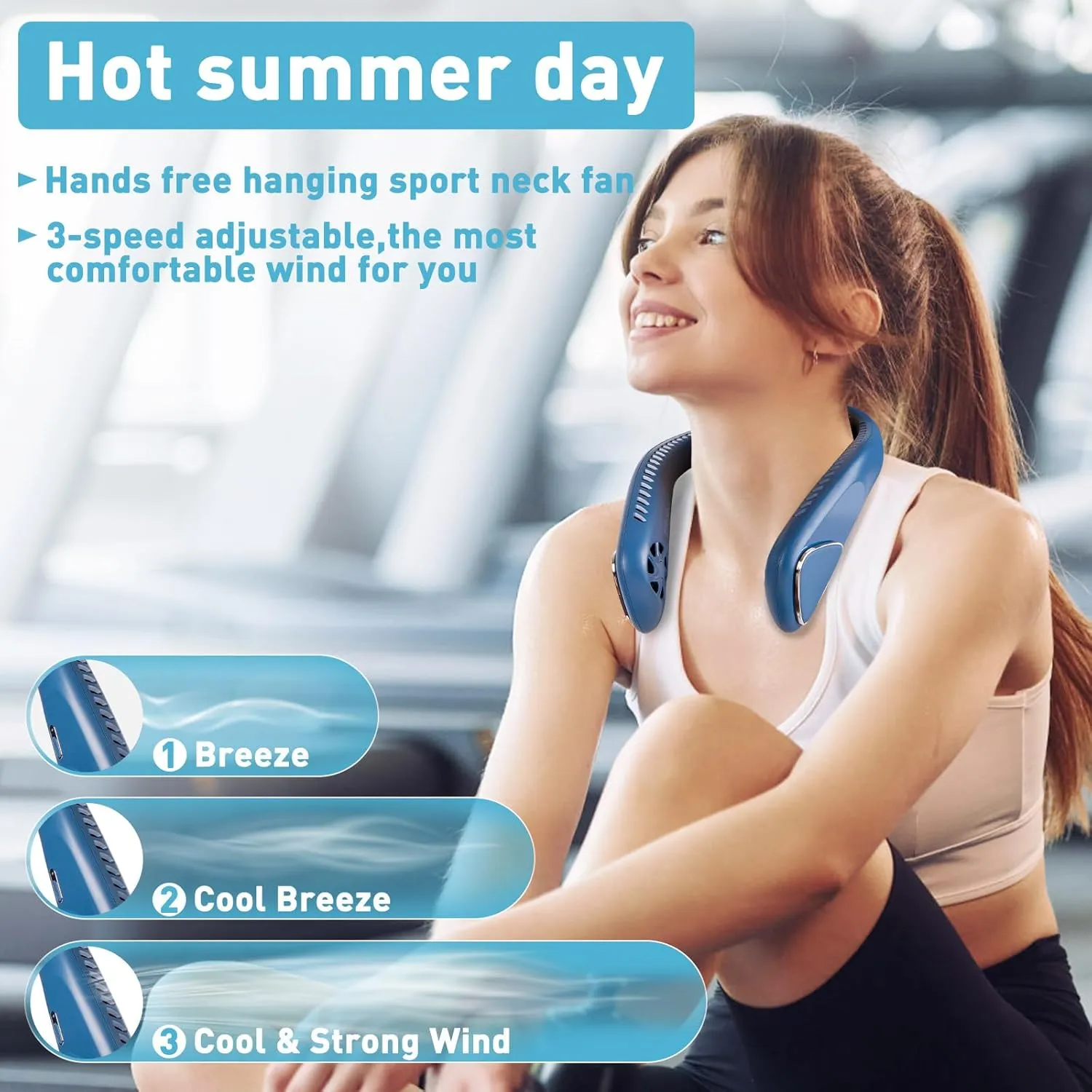Portable Bladeless Neck Cooling Fan: 6000mAh Rechargeable, 3-Speed Personal Neck Air Conditioner, Angle Adjustable Hands-Free Cooling, Ideal Gift for Men & Women Outdoor and Indoor Use (Blue)