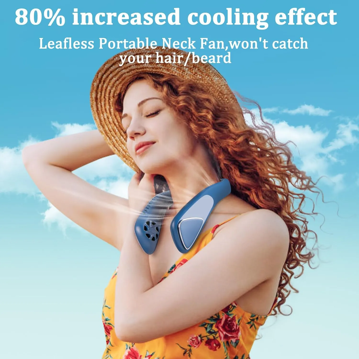 Portable Bladeless Neck Cooling Fan: 6000mAh Rechargeable, 3-Speed Personal Neck Air Conditioner, Angle Adjustable Hands-Free Cooling, Ideal Gift for Men & Women Outdoor and Indoor Use (Blue)
