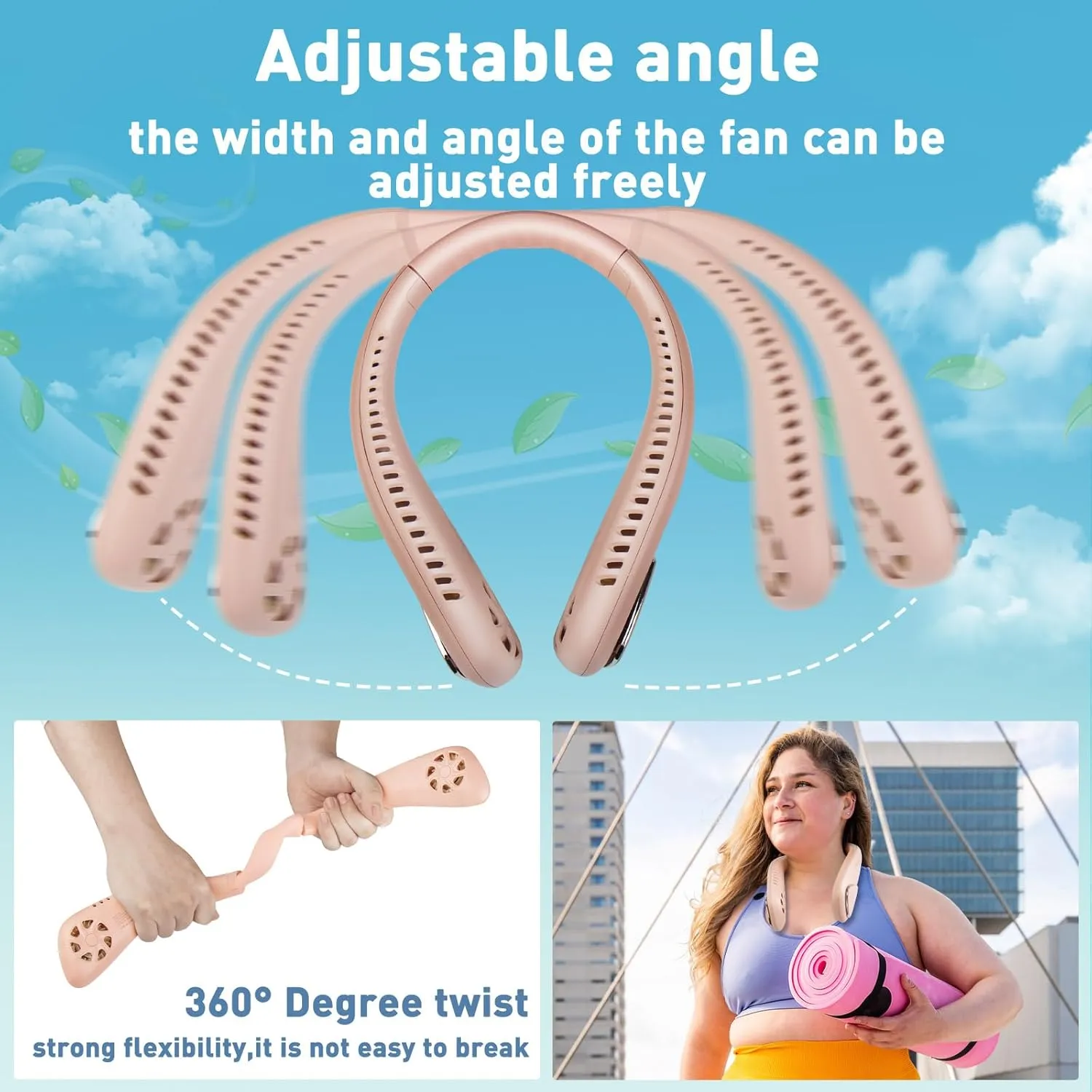 Portable Bladeless Neck Cooling Fan: 6000mAh Rechargeable, 3-Speed Personal Neck Air Conditioner, Angle Adjustable Hands-Free Cooling, Ideal Gift for Men & Women Outdoor and Indoor Use (Pink)