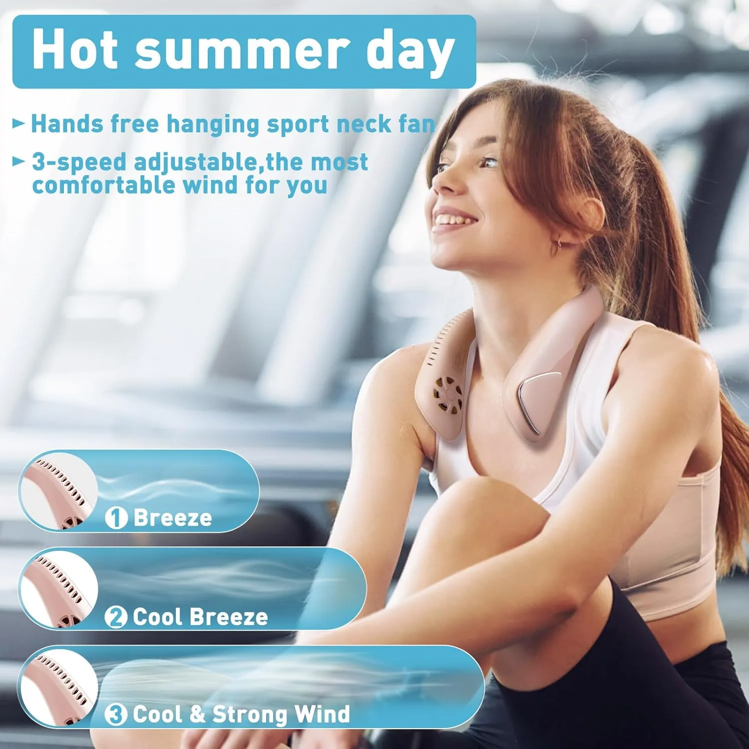 Portable Bladeless Neck Cooling Fan: 6000mAh Rechargeable, 3-Speed Personal Neck Air Conditioner, Angle Adjustable Hands-Free Cooling, Ideal Gift for Men & Women Outdoor and Indoor Use (Pink)