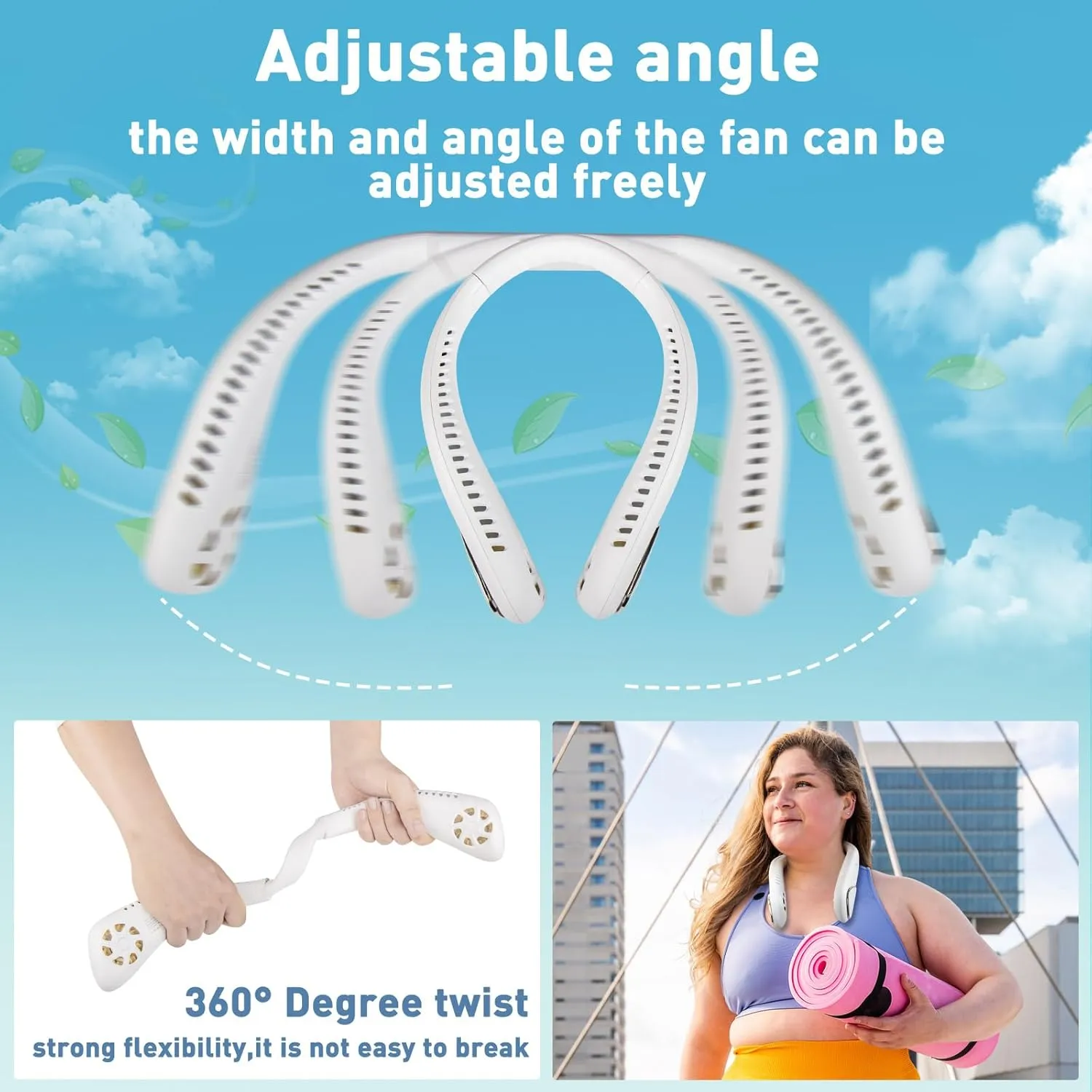 Portable Bladeless Neck Cooling Fan: 6000mAh Rechargeable, 3-Speed Personal Neck Air Conditioner, Angle Adjustable Hands-Free Cooling, Ideal Gift for Men & Women Outdoor and Indoor Use (White)