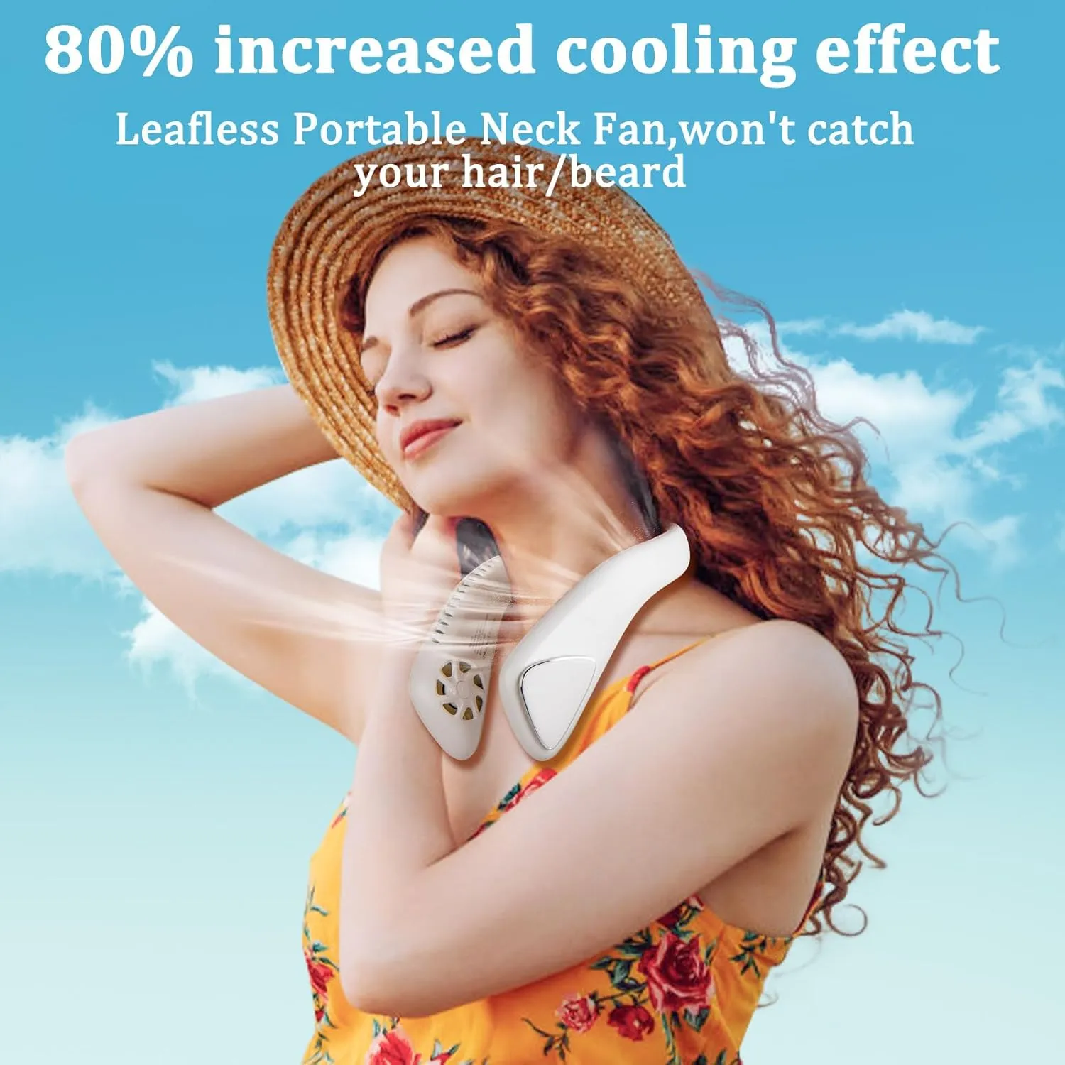 Portable Bladeless Neck Cooling Fan: 6000mAh Rechargeable, 3-Speed Personal Neck Air Conditioner, Angle Adjustable Hands-Free Cooling, Ideal Gift for Men & Women Outdoor and Indoor Use (White)