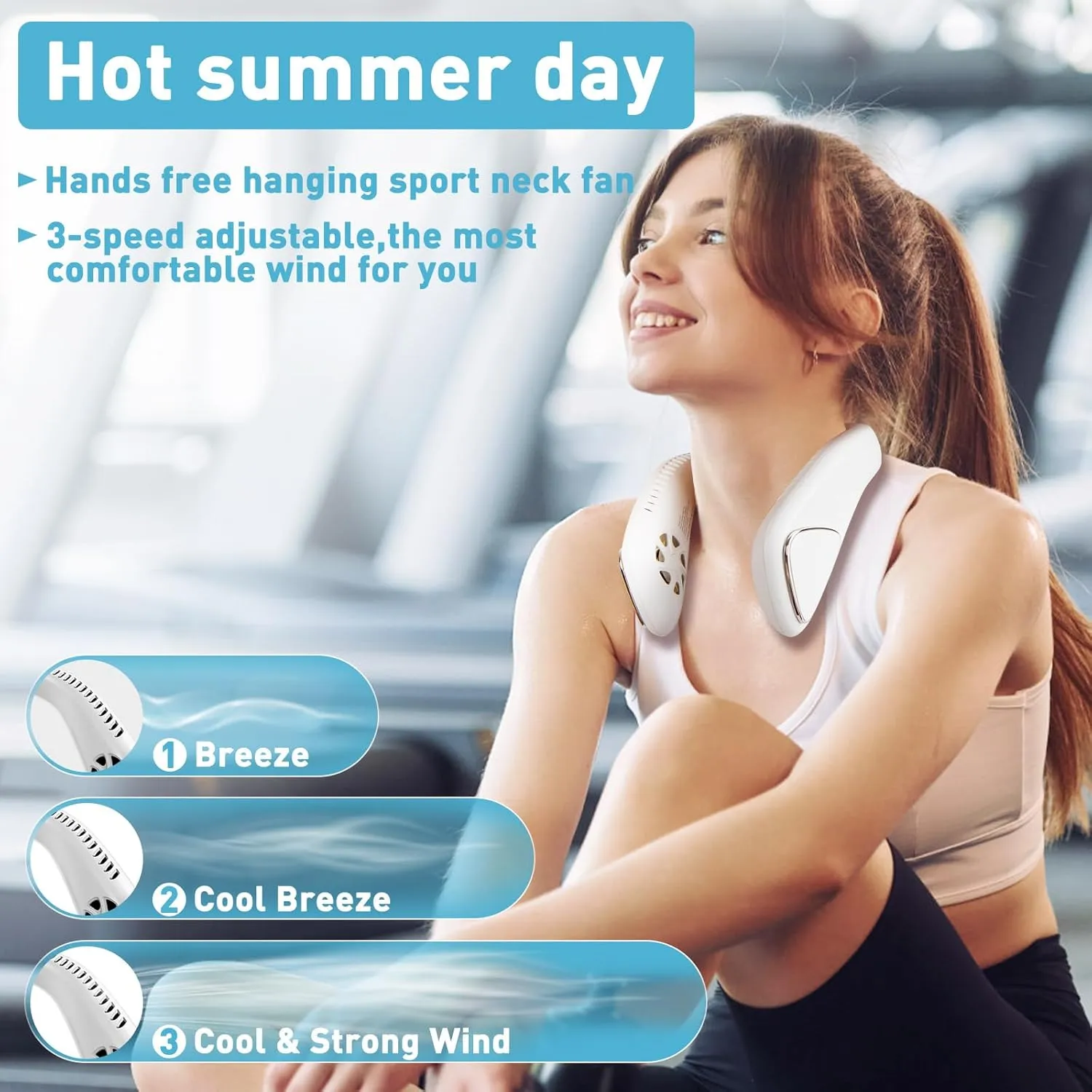 Portable Bladeless Neck Cooling Fan: 6000mAh Rechargeable, 3-Speed Personal Neck Air Conditioner, Angle Adjustable Hands-Free Cooling, Ideal Gift for Men & Women Outdoor and Indoor Use (White)