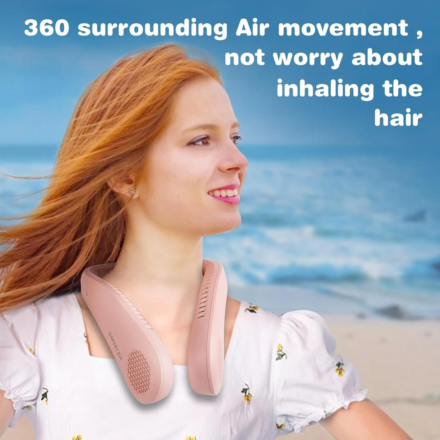 Portable Bladeless Neck Cooling Fan: 6000mAh Rechargeable, 3-Speed Wearable Personal Air Conditioner, Hands-Free Quiet Cooling, Ideal Gift for Men & Women for Outdoor and Indoor Use (Pink)