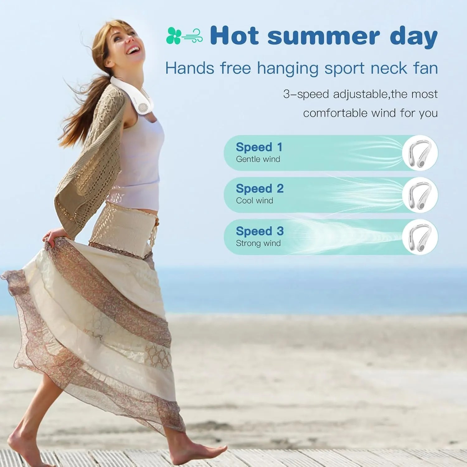 Portable Bladeless Neck Cooling Fan: 6000mAh Rechargeable, 3-Speed Wearable Personal Air Conditioner, Hands-Free Quiet Cooling, Ideal Gift for Men & Women for Outdoor and Indoor Use (White)