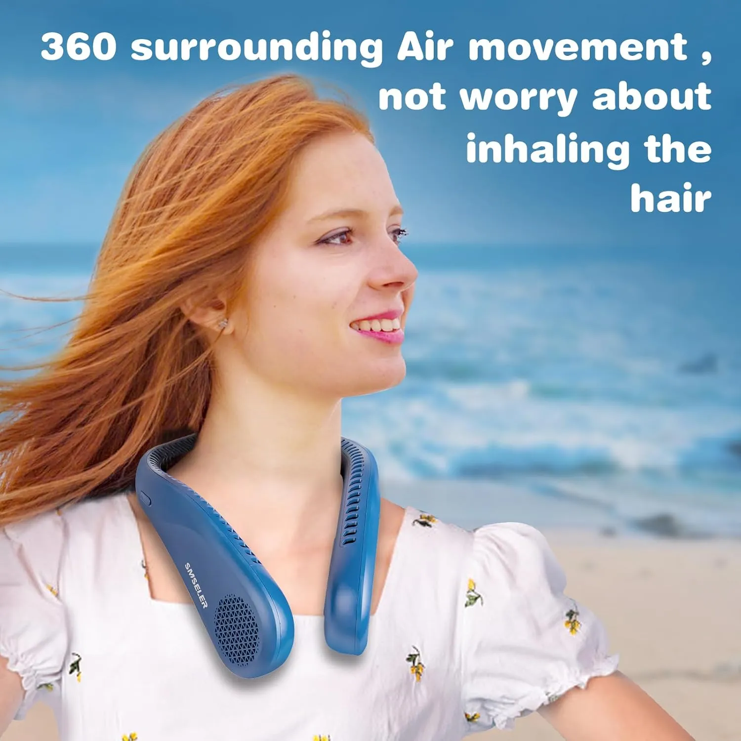 Portable Bladeless Neck Cooling Fan: 6000mAh Rechargeable, 3-Speed Wearable Personal Air Conditioner, Hands-Free Quiet Cooling, Ideal Gift for Men & Women for Outdoor and Indoor Use(Blue)