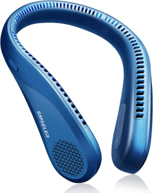 Portable Bladeless Neck Cooling Fan: 6000mAh Rechargeable, 3-Speed Wearable Personal Air Conditioner, Hands-Free Quiet Cooling, Ideal Gift for Men & Women for Outdoor and Indoor Use(Blue) Neck fan for hands-free comfort