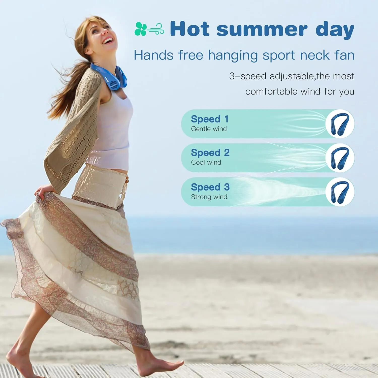 Portable Bladeless Neck Cooling Fan: 6000mAh Rechargeable, 3-Speed Wearable Personal Air Conditioner, Hands-Free Quiet Cooling, Ideal Gift for Men & Women for Outdoor and Indoor Use(Blue)