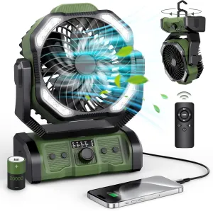 Portable Camping Fan Rechargeable - 20000mAh Cordless Battery Powered Tent Fans with LED Lantern, Remote Auto Oscillating USB C Table Operated Ventilador for Travel Outdoor Beach Battery-powered portable fan
