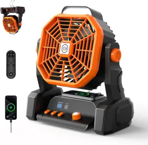 Portable Camping Fan Rechargeable with Inductive Charging Function, 20000mAh Battery Operated Fan with Lights, Outdoor Battery Powered Fan with Remote, 3 Timer for Picnic, Fishing, Travel, Home Battery-powered portable fan