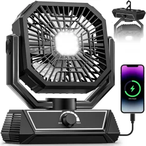 Portable Camping Fan with 20000mAh Rechargeable Battery, USB-C Battery Powered Fan for Indoor Outdoor Use, Ultra Quiet Battery Operated fan for Travel, Tent, Beach, Picnic, BBQ, Desk, Home Battery-powered portable fan