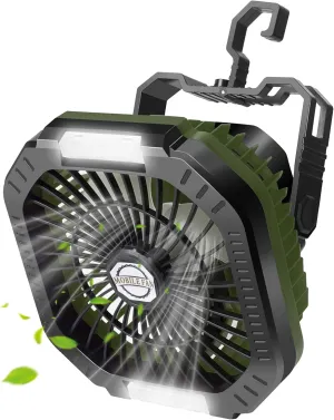 Portable Camping Fan with LED Light, 7800mAh Rechargeable Battery Operated Fan Lantern with Hook & Remote, USB Fan for Tent RV Hurricane Outages Emergency 2-in-1 camping light and fan combo