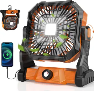 Portable Camping Fan,20000mAh Rechargeable Battery Powered Fan with LED Lantern, USB-C Battery Operated Fans,Ultra Quiet, for Outdoor Indoor Use,Travel, Tent, Beach, Picnic, Barbecue, Fishing, Home Battery-powered portable fan