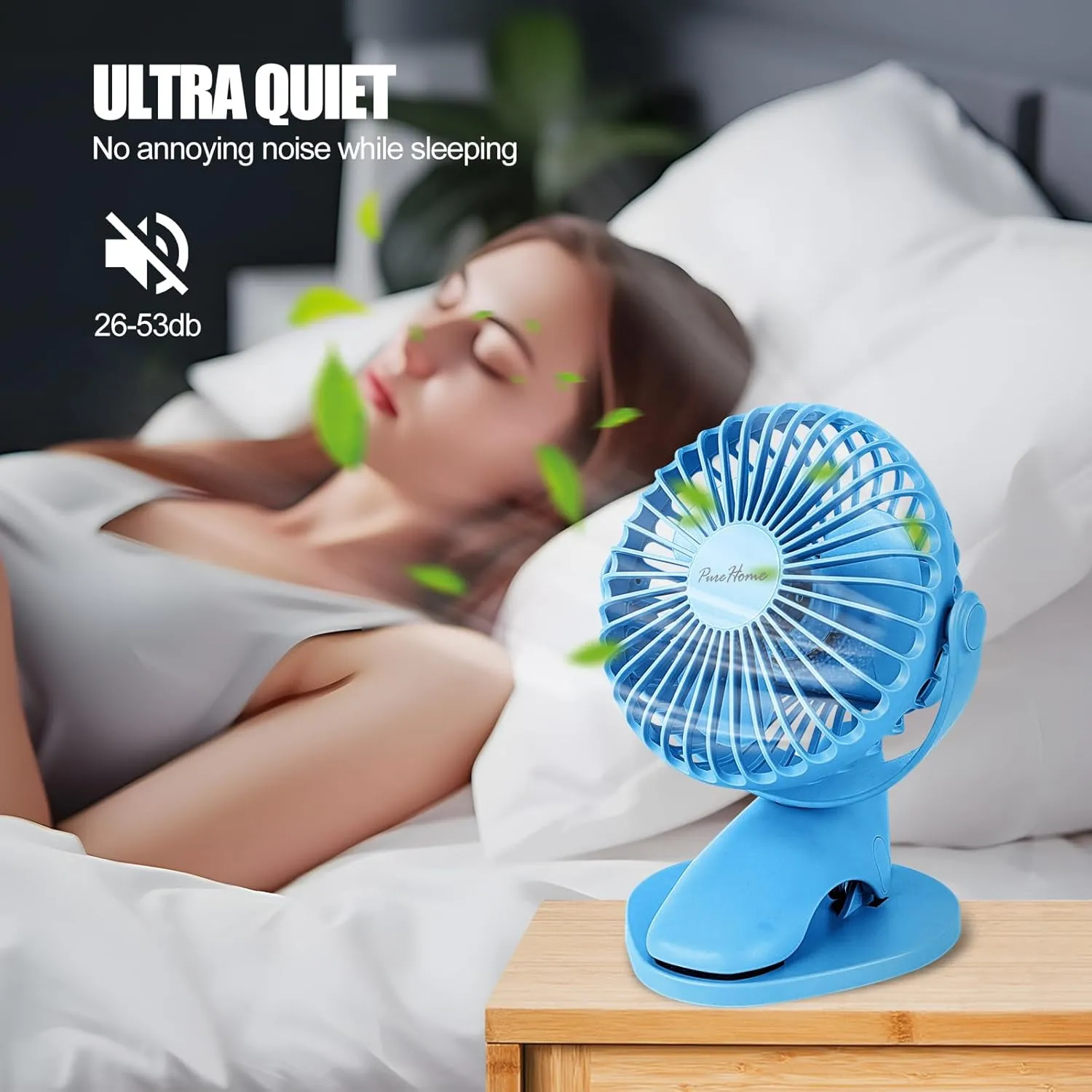 Portable Clip Fan Battery Operated,3 Speeds USB Rechargeable Mini Table Fan with Strong Airflow,360Rotation Ultra Quiet Personal Desk Fan for Home Office Bedroom Dorm Stroller Camping - Blue