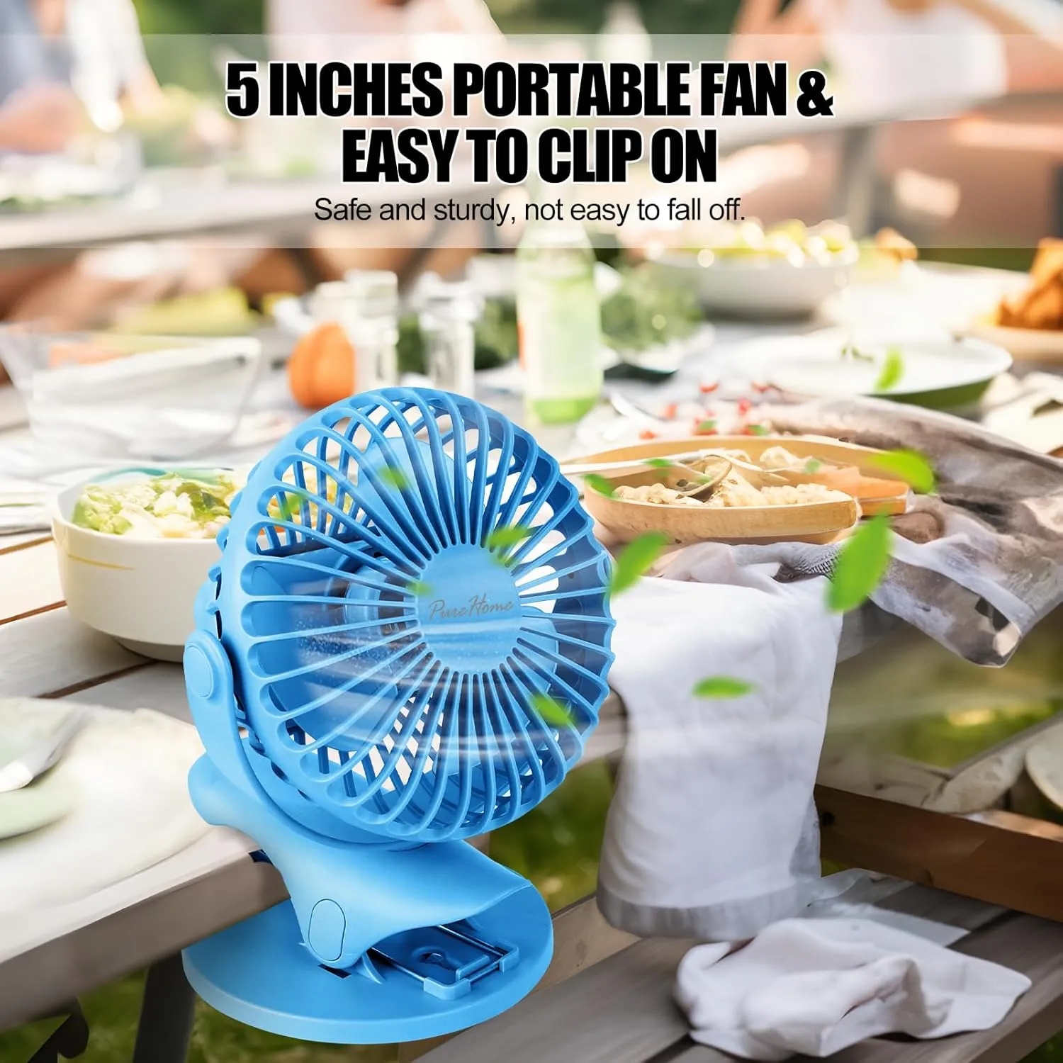 Portable Clip Fan Battery Operated,3 Speeds USB Rechargeable Mini Table Fan with Strong Airflow,360Rotation Ultra Quiet Personal Desk Fan for Home Office Bedroom Dorm Stroller Camping - Blue