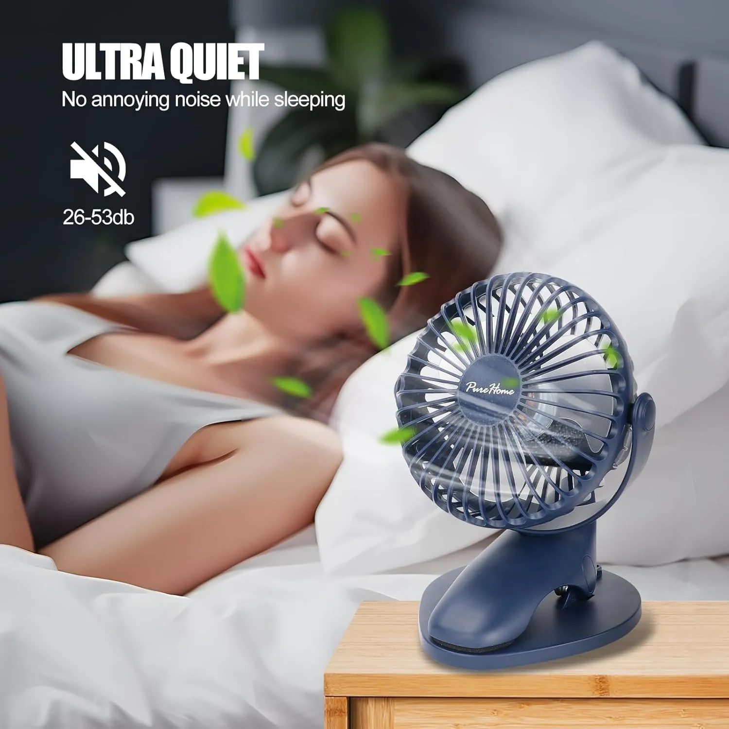 Portable Clip Fan Battery Operated,3 Speeds USB Rechargeable Mini Table Fan with Strong Airflow,360Rotation Ultra Quiet Personal Desk Fan for Home Office Bedroom Dorm Stroller Camping - DeepBlue