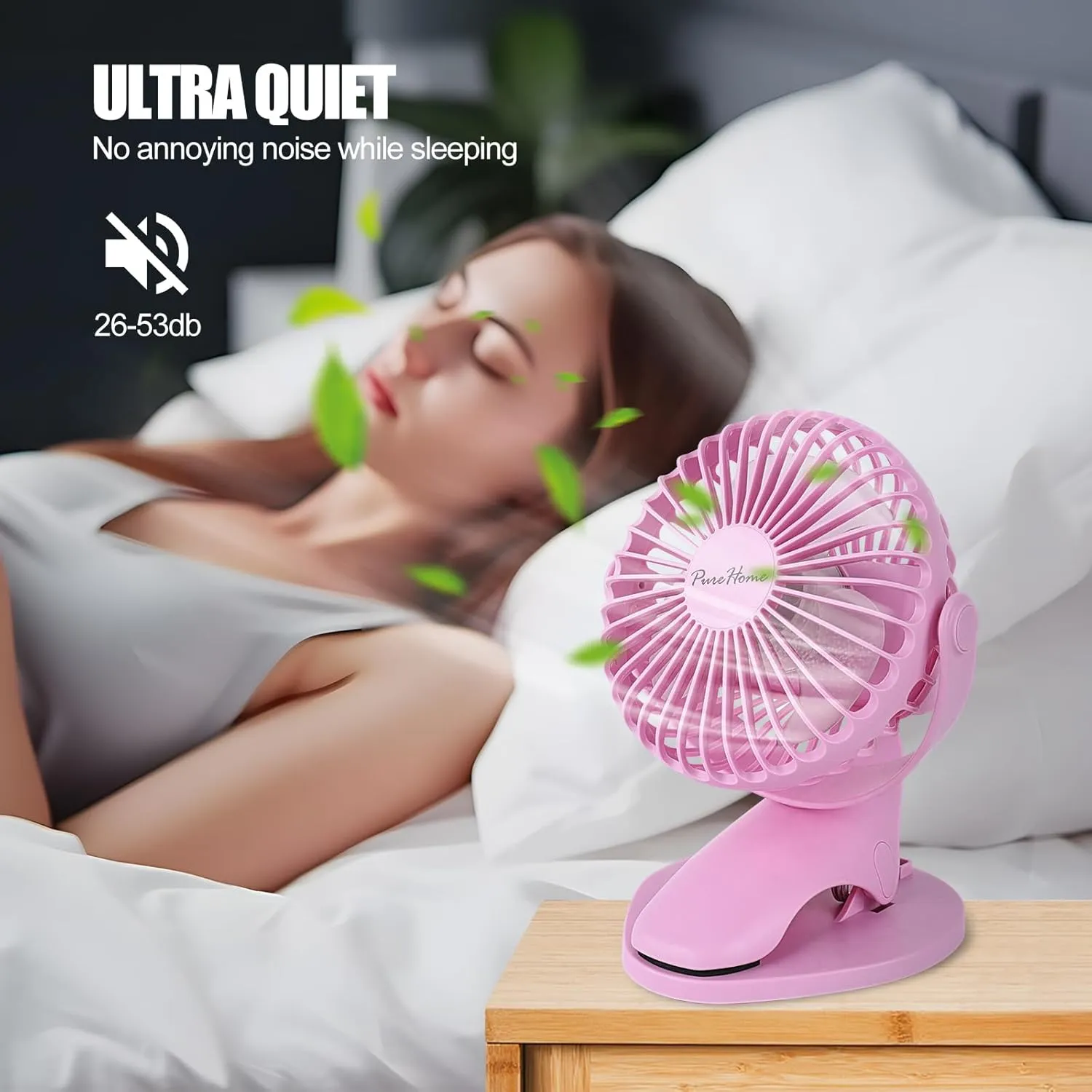 Portable Clip Fan Battery Operated,3 Speeds USB Rechargeable Mini Table Fan with Strong Airflow,360Rotation Ultra Quiet Personal Desk Fan for Home Office Bedroom Dorm Stroller Camping- Pink