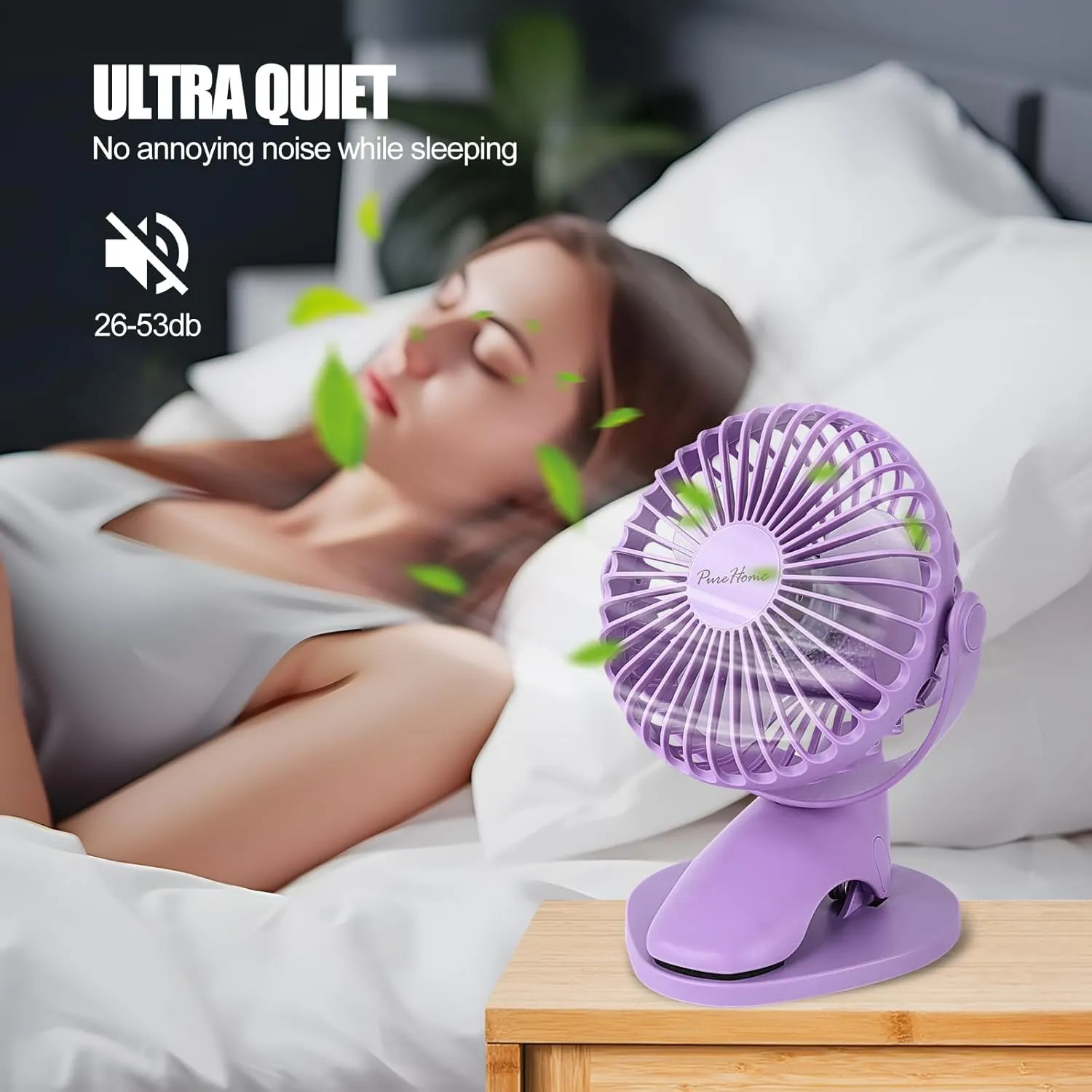 Portable Clip Fan Battery Operated,3 Speeds USB Rechargeable Mini Table Fan with Strong Airflow,360Rotation Ultra Quiet Personal Desk Fan for Home Office Bedroom Dorm Stroller Camping(Purple)