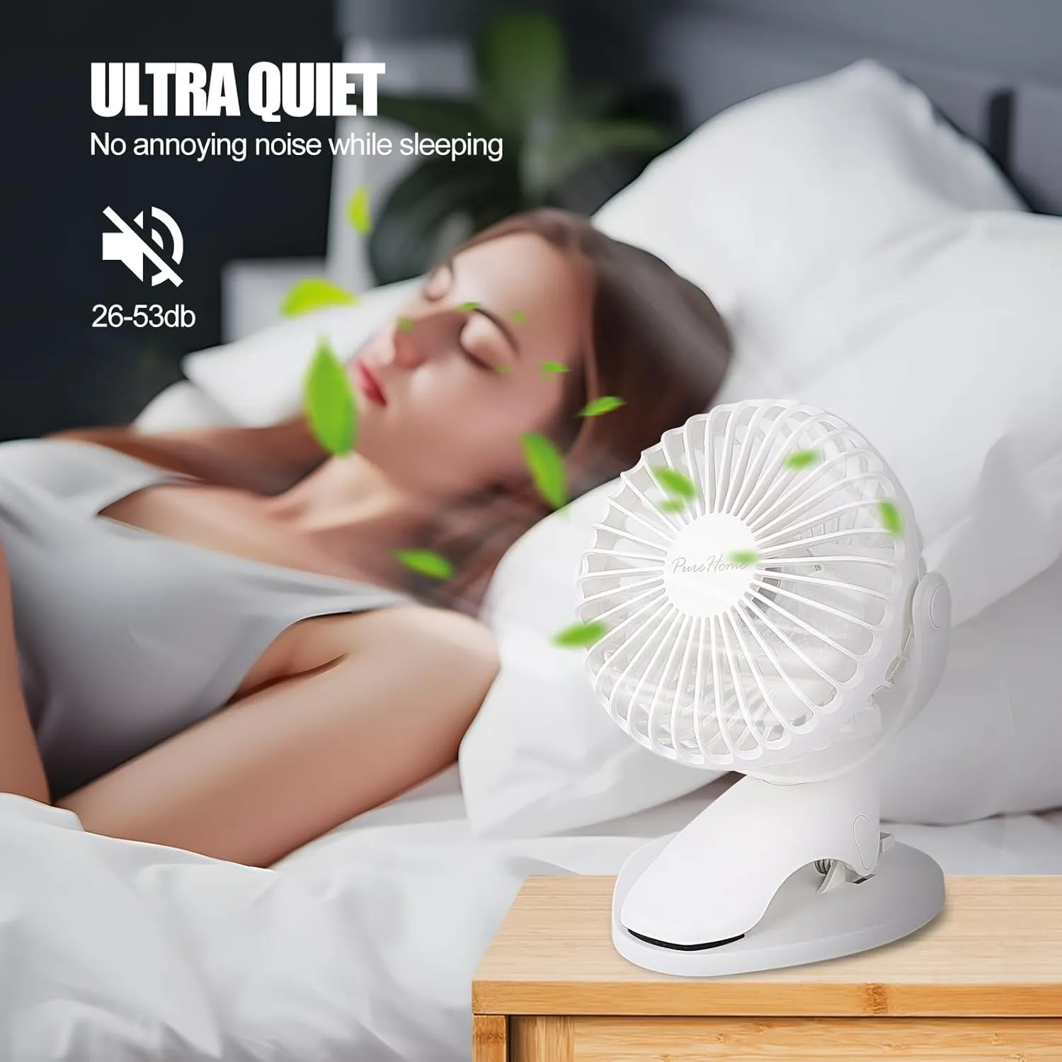 Portable Clip Fan Battery Operated,3 Speeds USB Rechargeable Mini Table Fan with Strong Airflow,360Rotation Ultra Quiet Personal Desk Fan for Home Office Bedroom Dorm Stroller Camping(White)