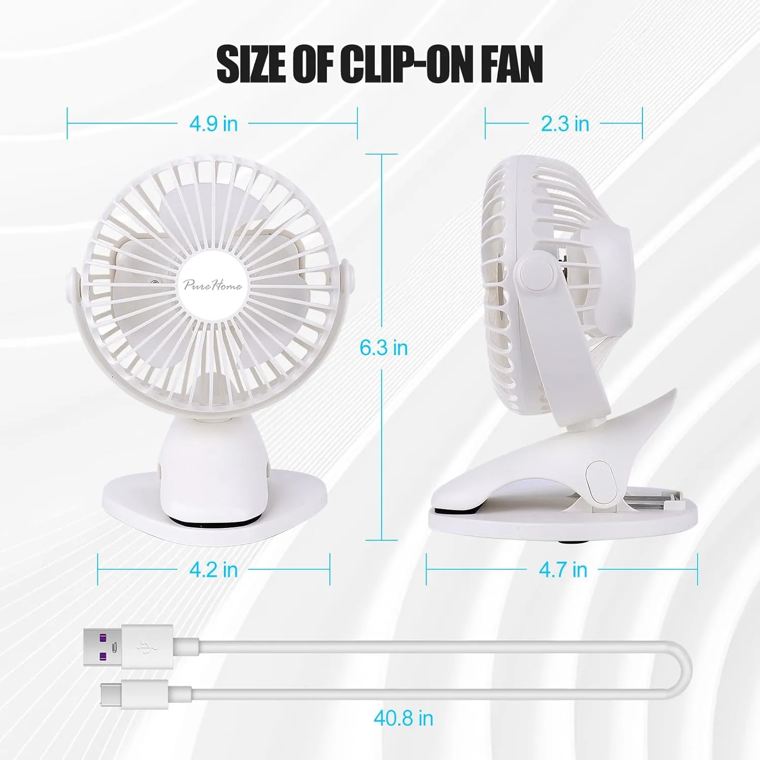 Portable Clip Fan Battery Operated,3 Speeds USB Rechargeable Mini Table Fan with Strong Airflow,360Rotation Ultra Quiet Personal Desk Fan for Home Office Bedroom Dorm Stroller Camping(White)
