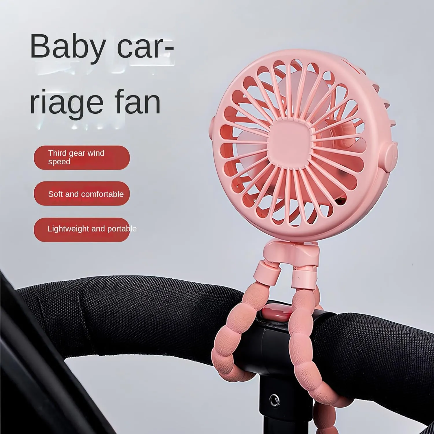 Portable Clip-On Rechargeable Fan - 360 Rotation, 3 Speeds - for Travel, Car Seat, Crib & Treadmill (Pink)