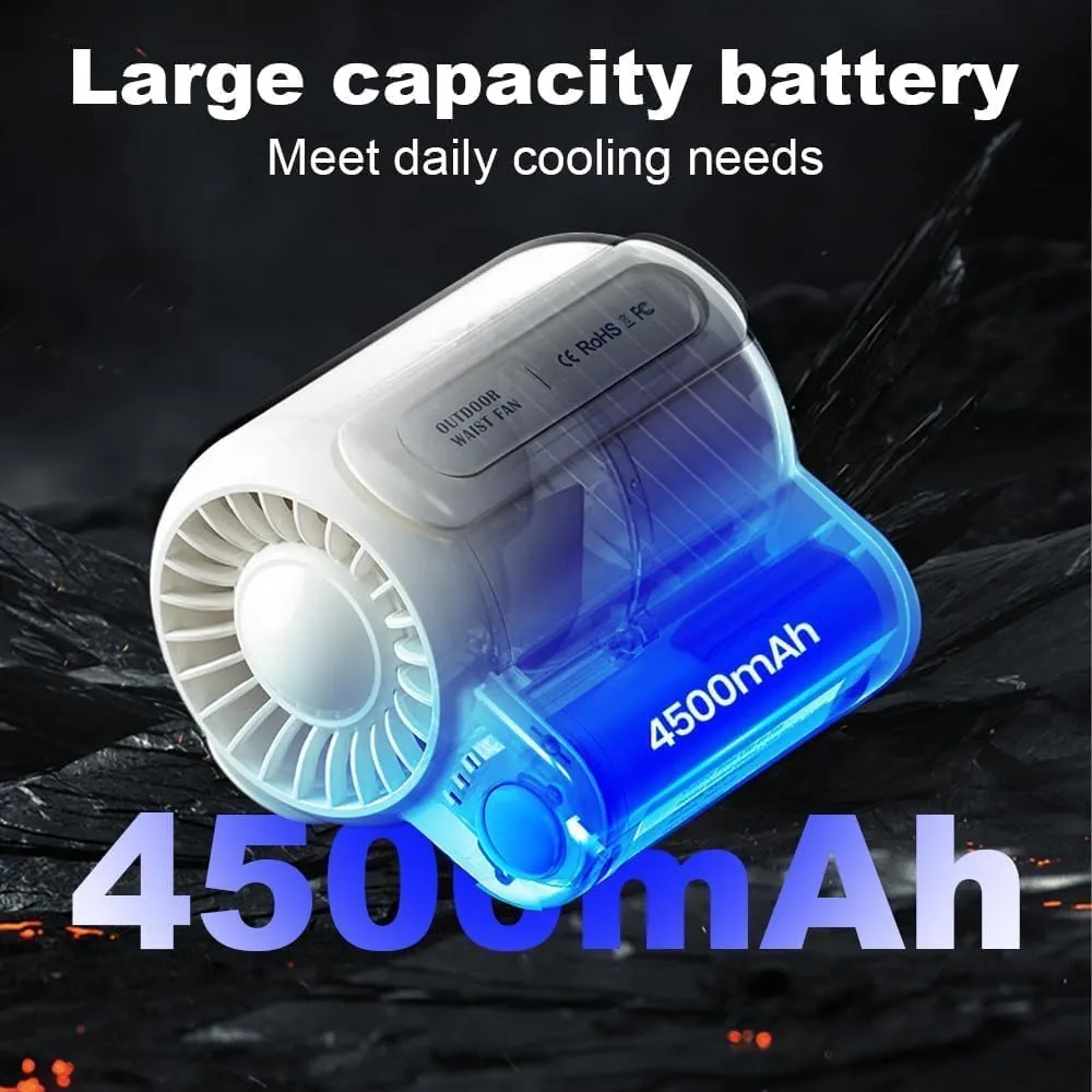 Portable Cooling Waist Clip Fan, Bladeless Waist Mounted Electric Fan, 4500mAh Portable Cool Clip Fan Under Shirt, Ultra Quiet (10 dB), Lightweight (0.45 LBS), for Outdoor, Farms, Traveling (White)