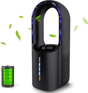 Portable Desk Fan, 11.8 Inch Bladeless, Quiet Table Fan with 3 Cooling Speeds, Rechargeable Battery Operated, Aromatherapy for Bedroom Desktop fan with humidification feature