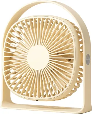 Portable Desk Fan, 5 Speeds Strong Wind Quiet Small USB Fan with soft night light, 360 Rotate Rechargeable Personal Table Fan for Bedroom Home Office Desktop Travel (Beige) USB desktop fan for workspace
